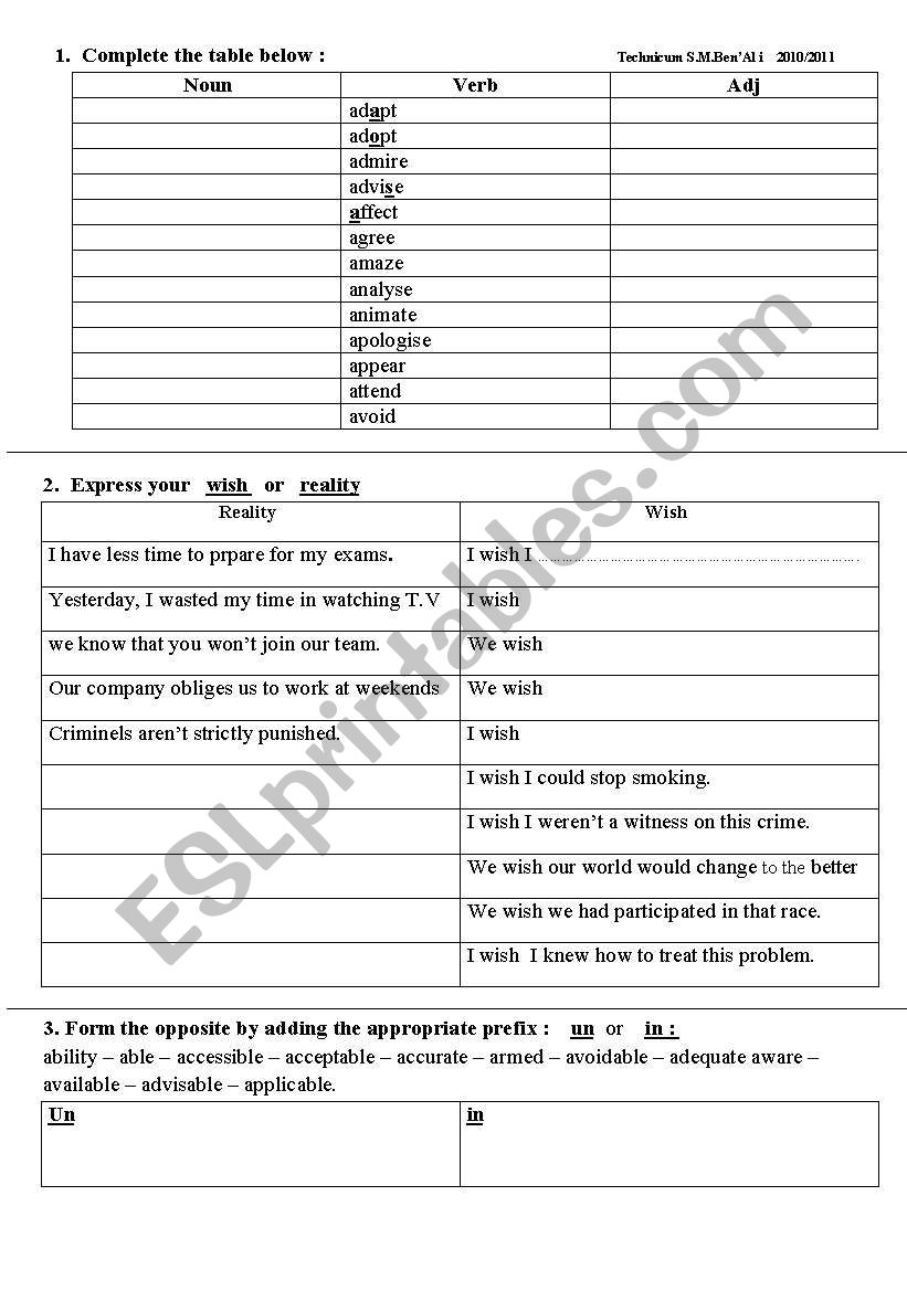 bac revision worksheet