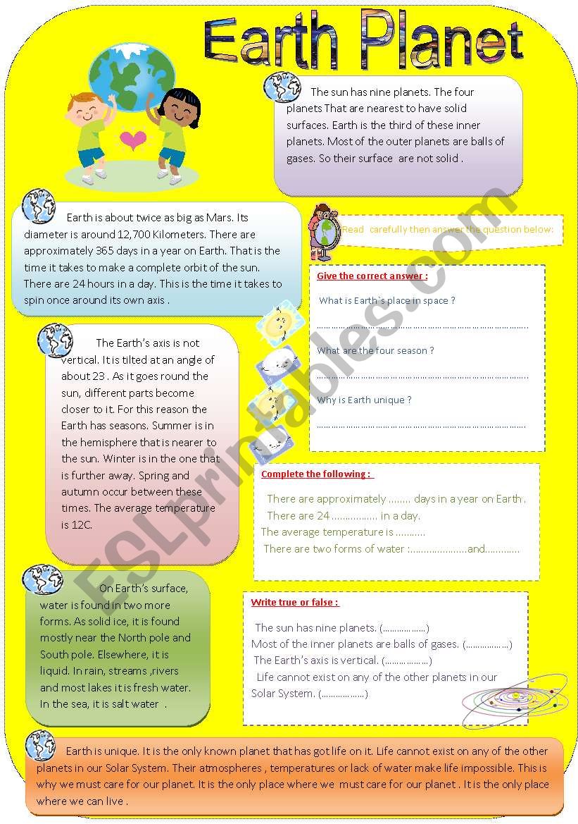 Earth Planet ESL Worksheet By Alaaq
