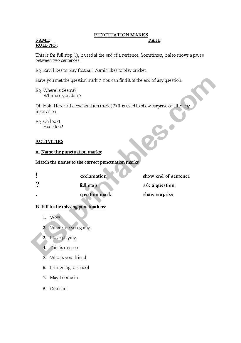 PUNCTUATION MARKS worksheet