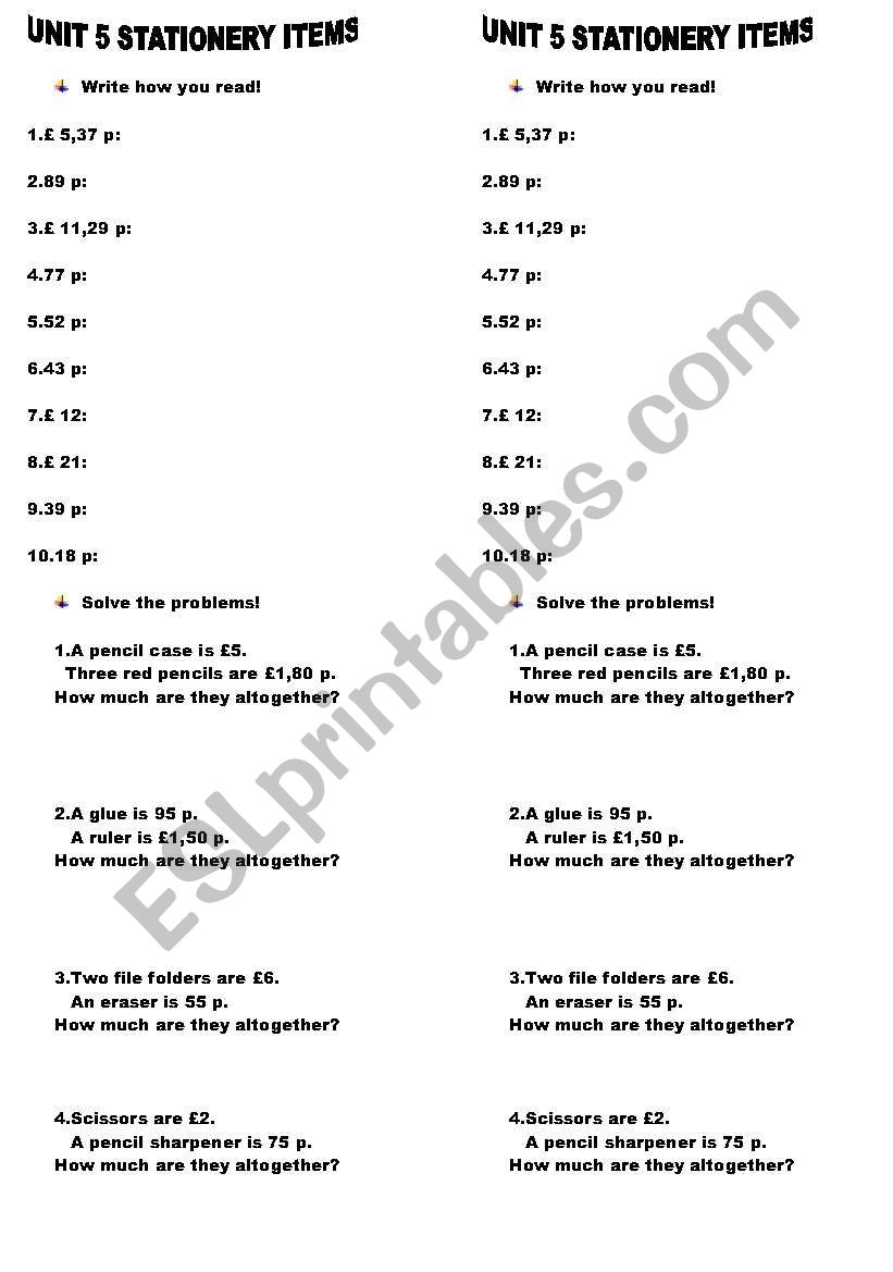 reading english money and solving problems