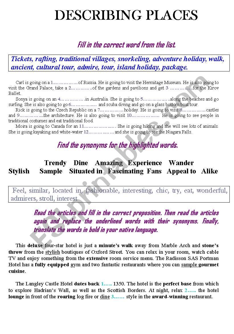 Describing places worksheet