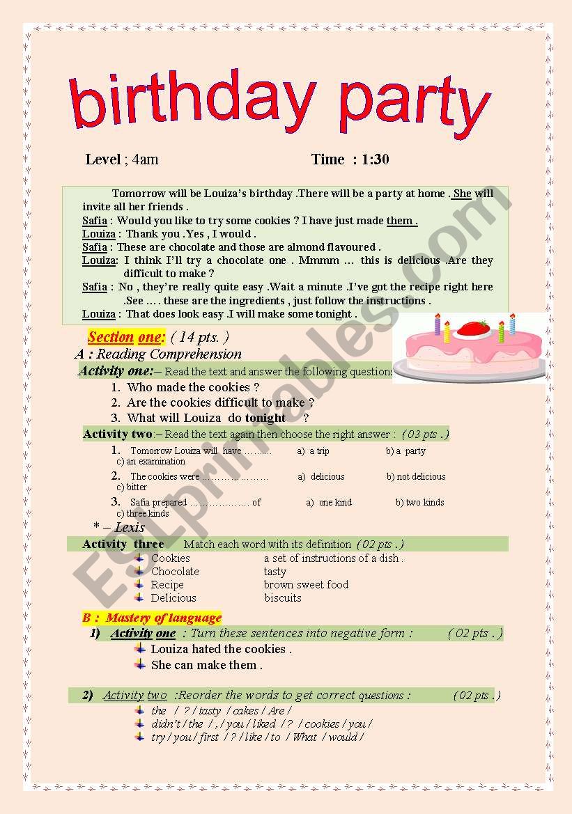 A test  for elementary Pupils( fully editable) 2 pages