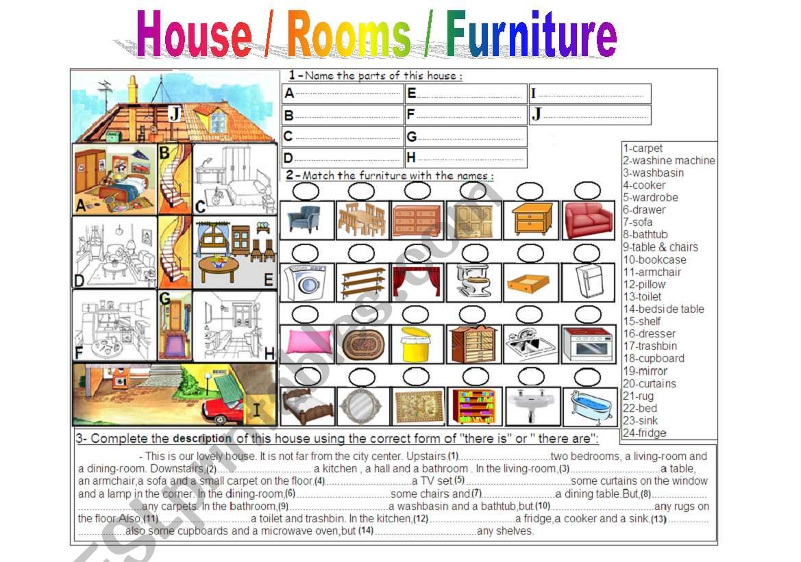 house /rooms / furniture worksheet