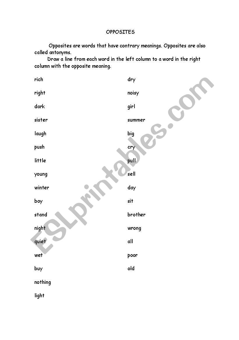 opposites worksheet