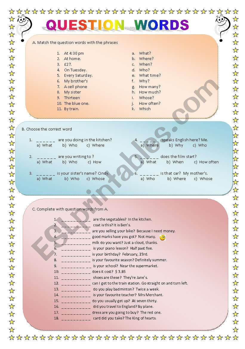 QUESTION WORDS worksheet