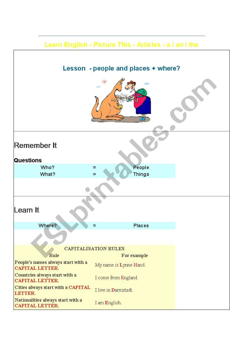  people and places worksheet for elemantary
