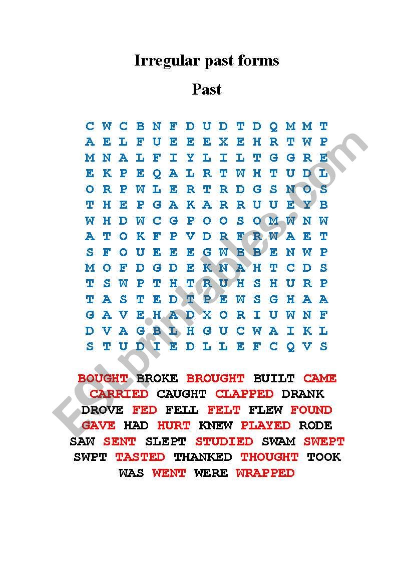 irregular past forms worksheet