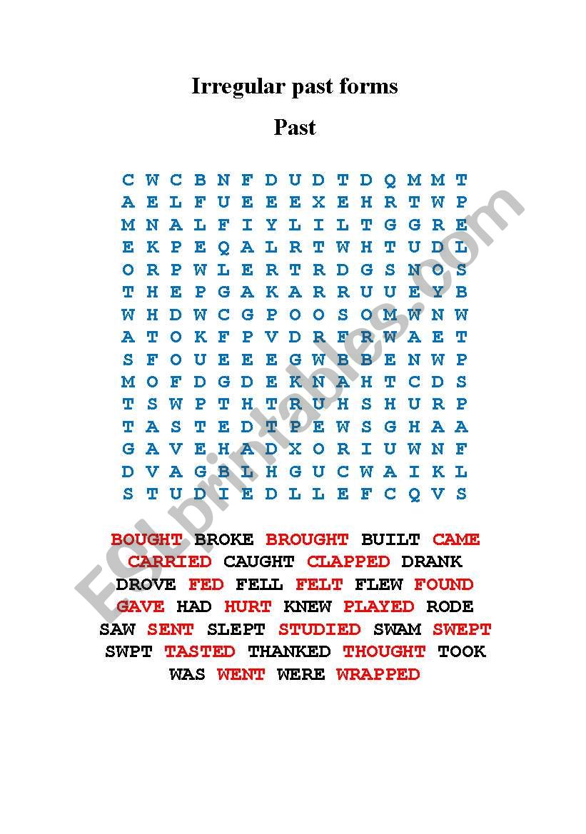 irregular past forms worksheet