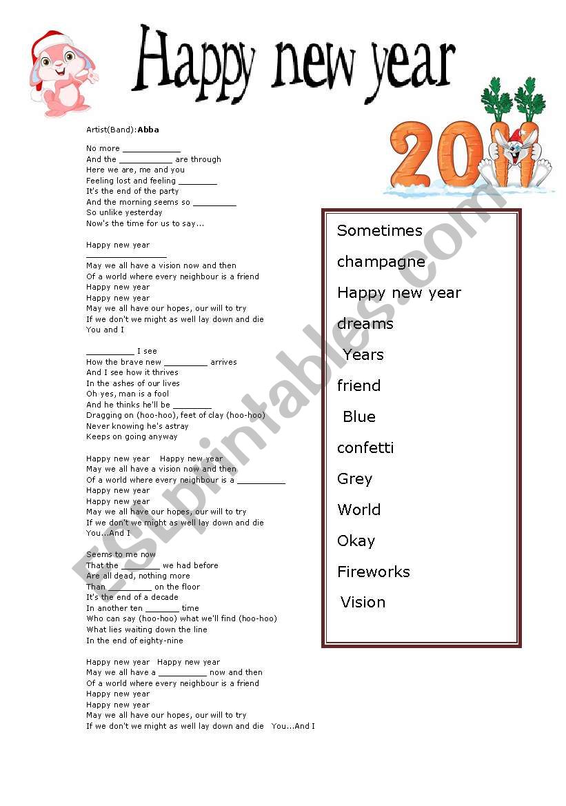 happy new year ABBA worksheet