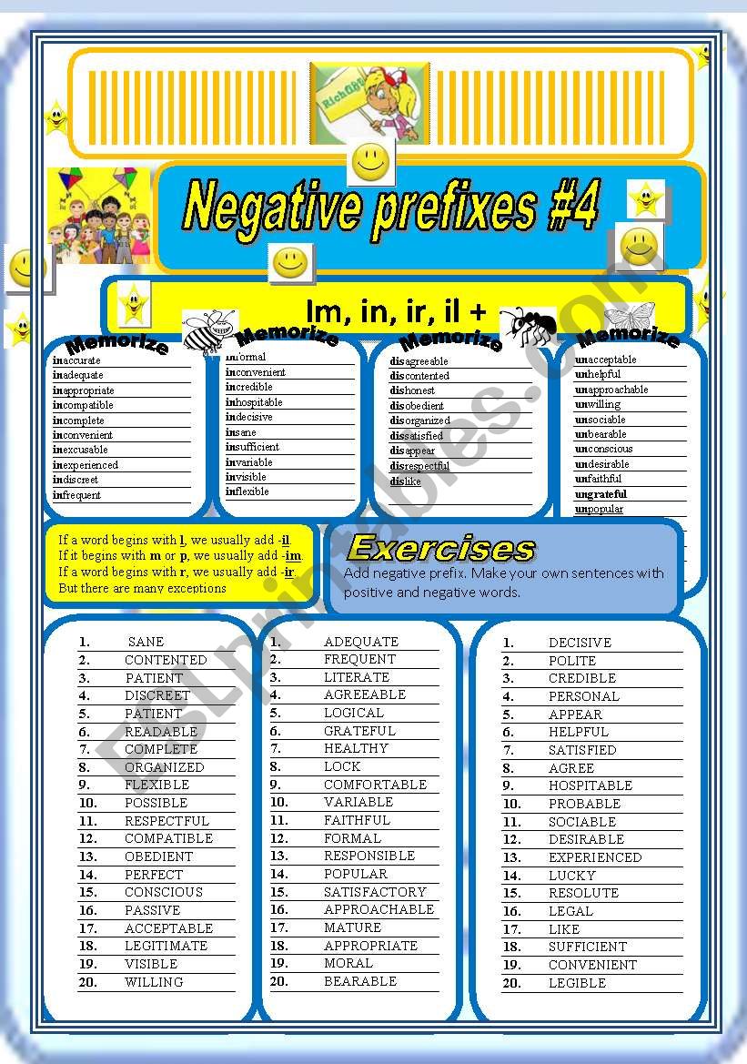 Negative prefixes part 4 worksheet