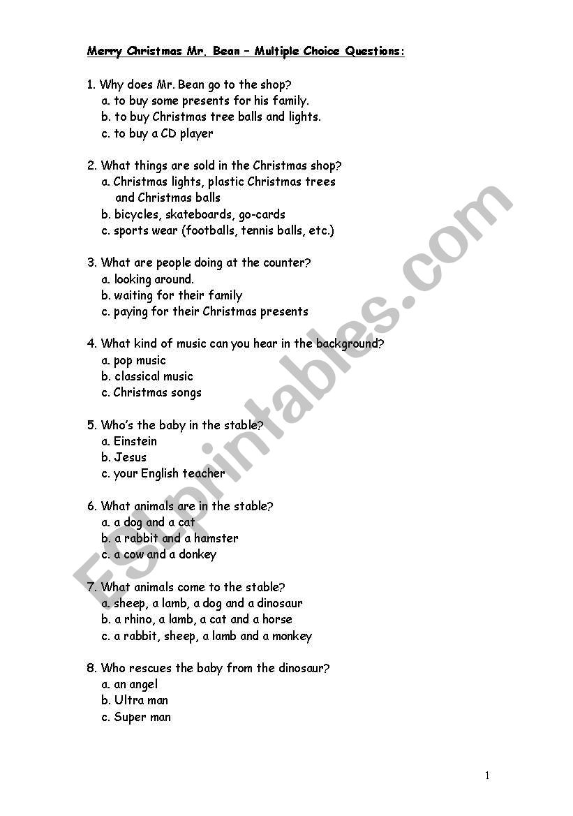 Merry Christmas Mr. Bean - Multiple Choice Questions