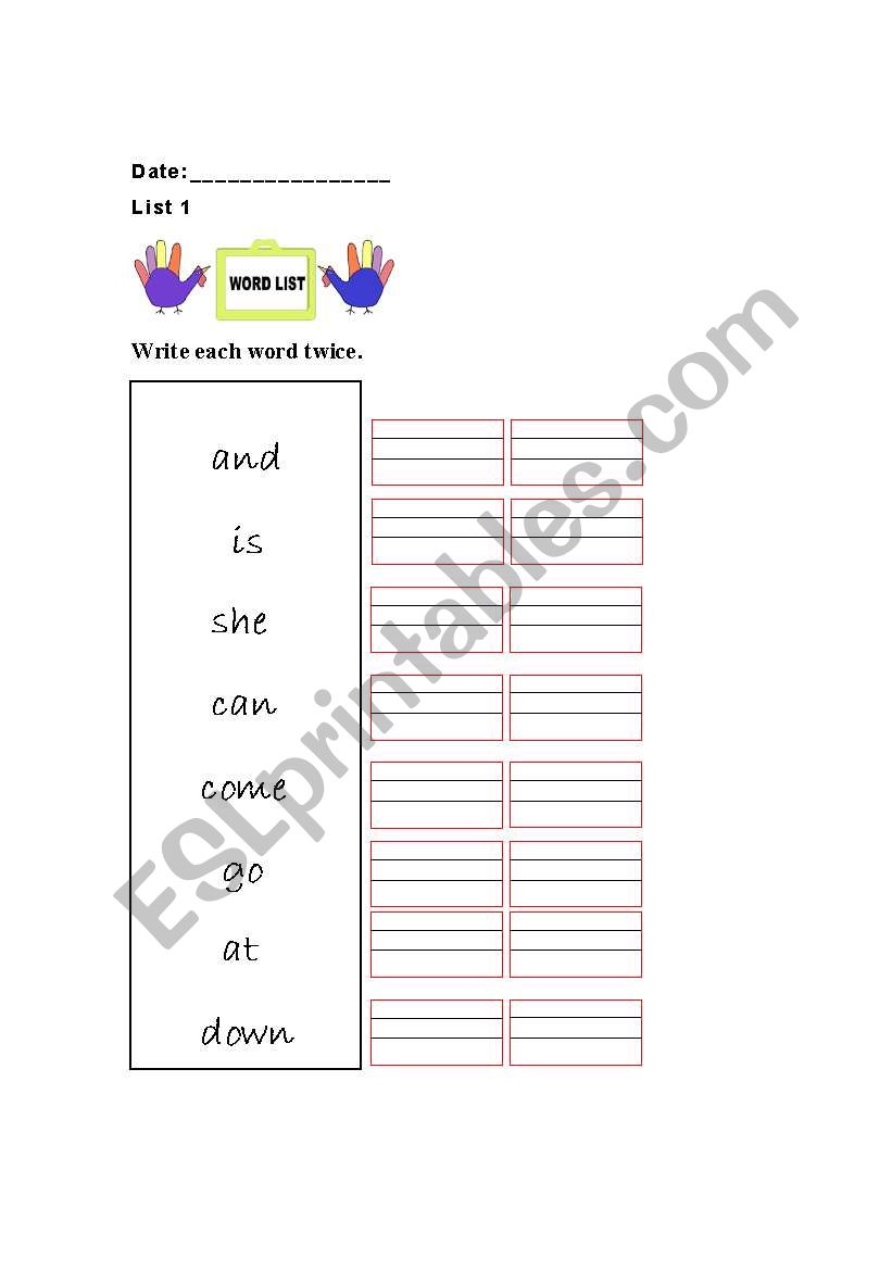 Sight Words Writing Practice worksheet