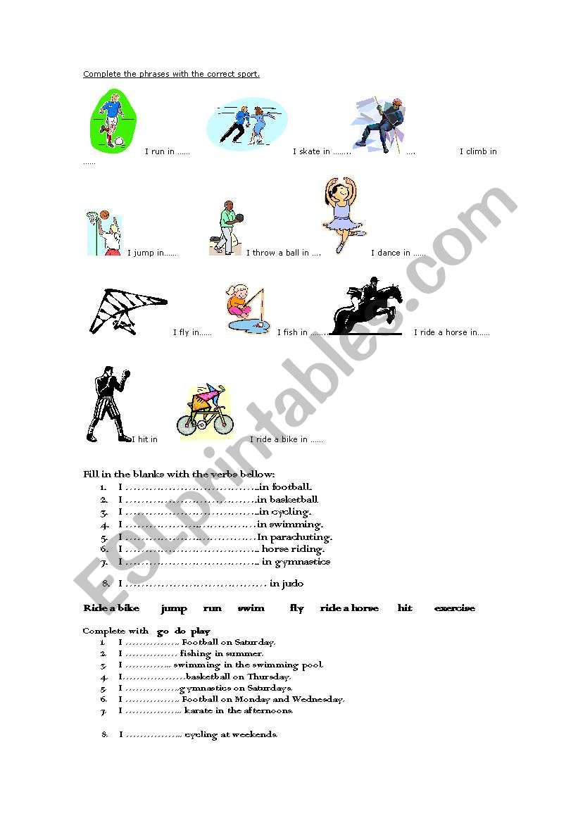 sports and verbs related worksheet