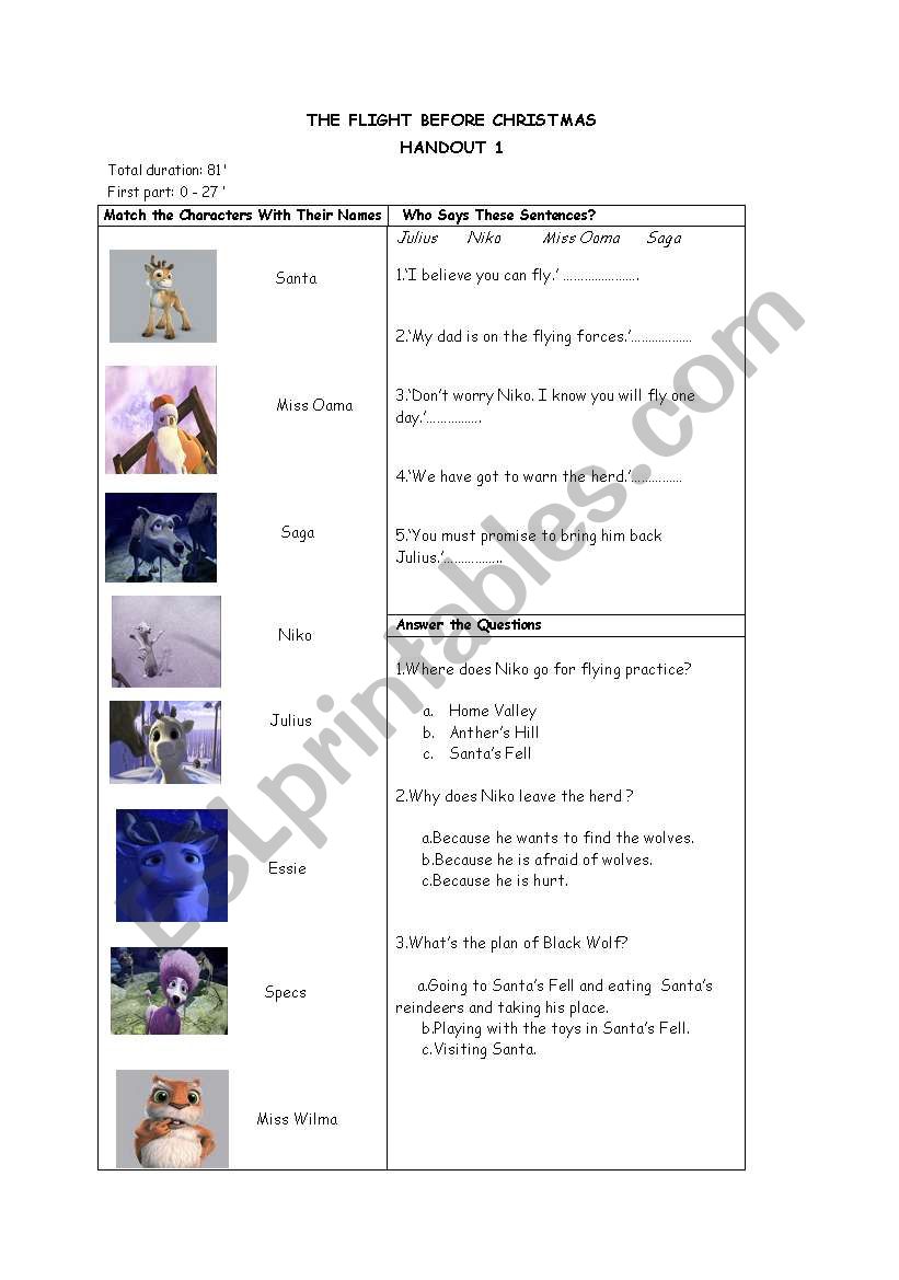 The Flight Before Christmas worksheet