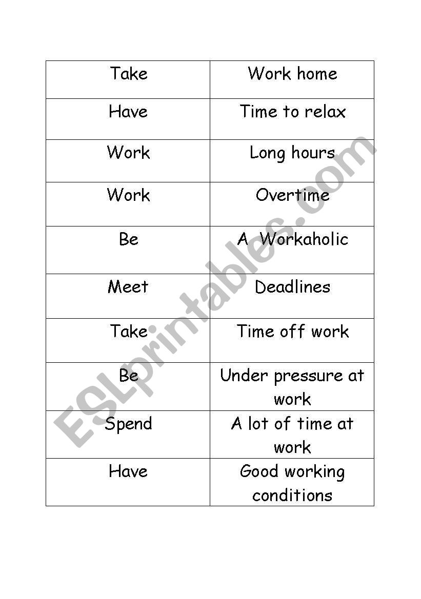 Work Collocations Domino Game worksheet