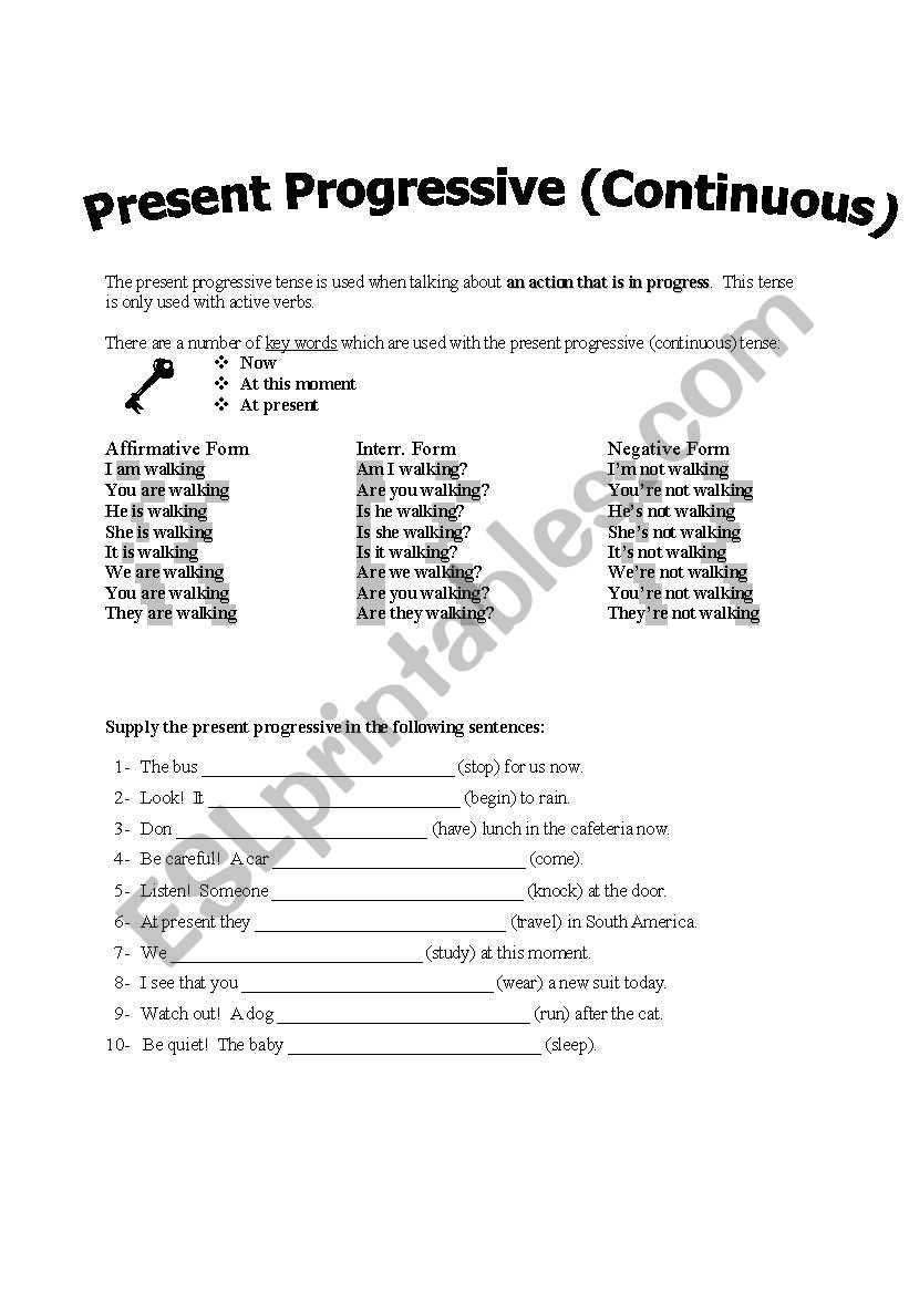 Present Progressive worksheet