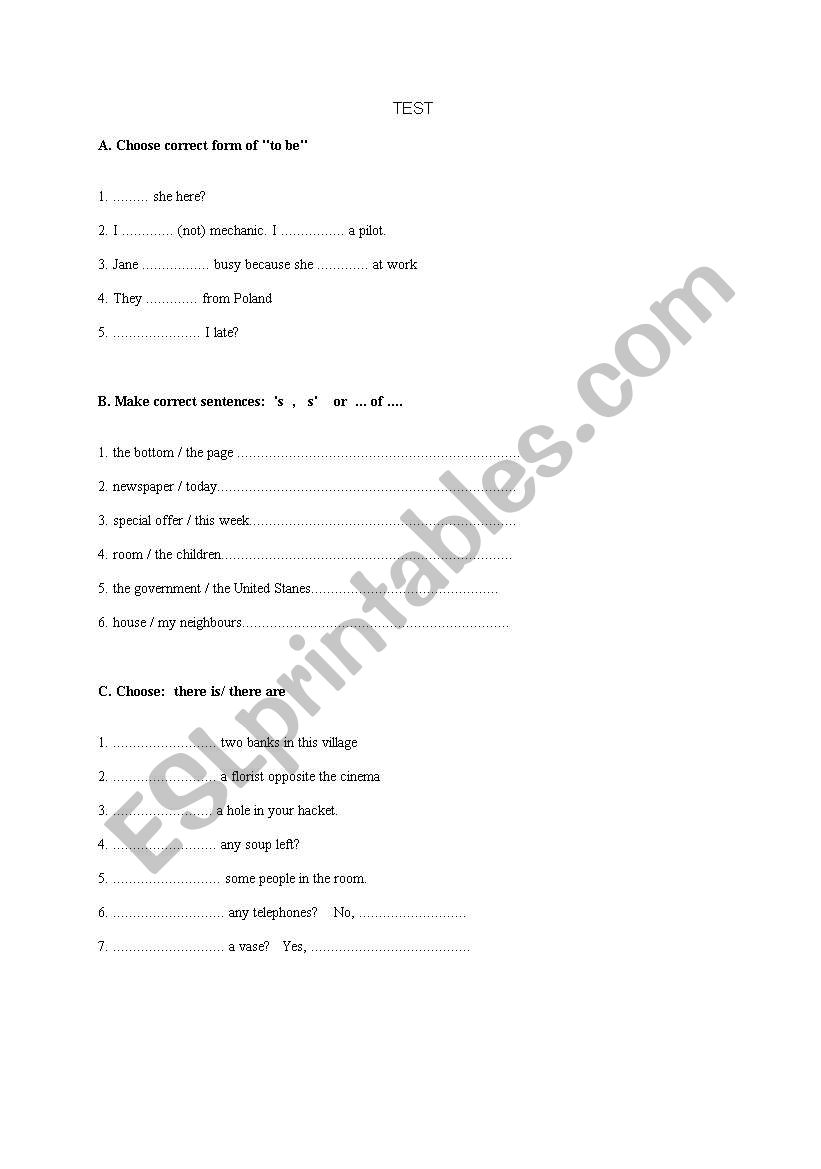 TEST worksheet