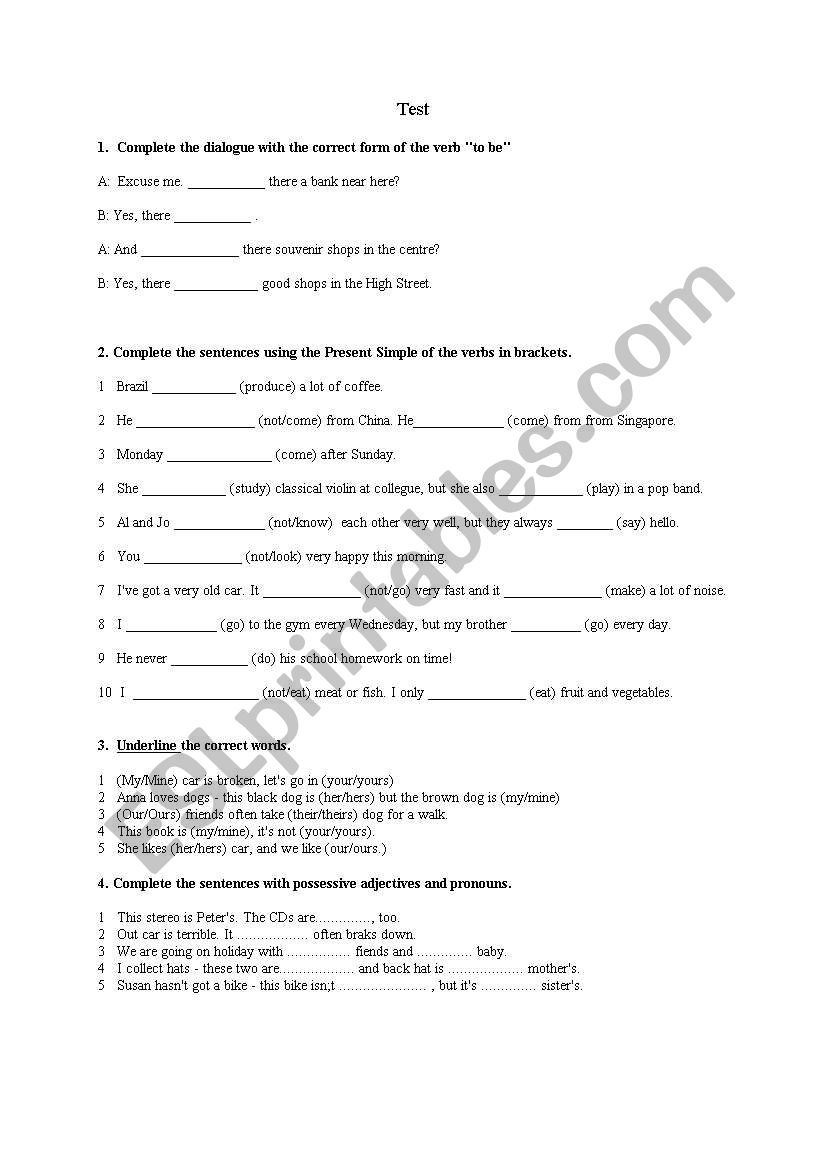 Test  worksheet