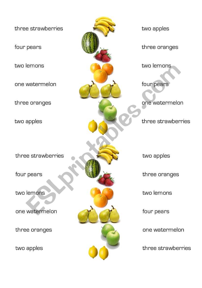 Fruit matching sheets worksheet