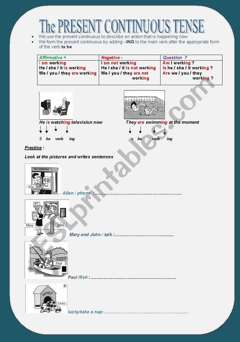 Present continuous worksheet