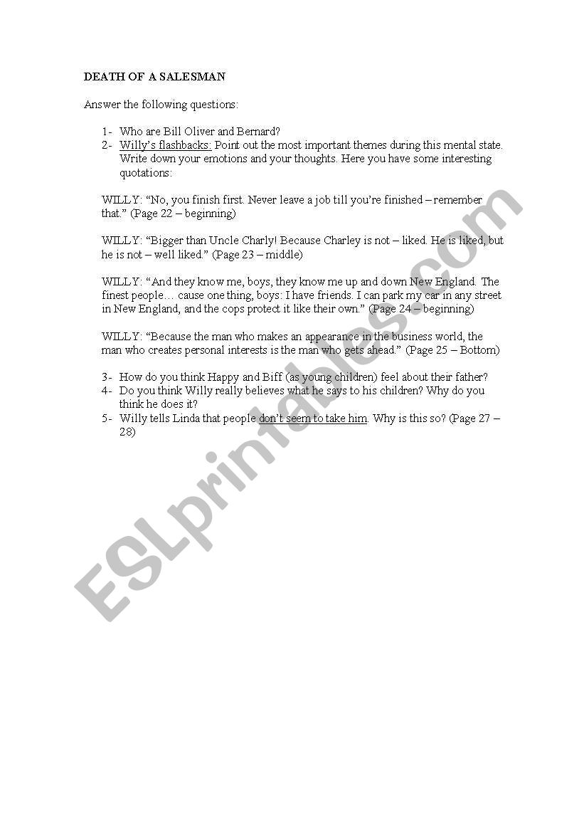 Death of a Salesman II worksheet