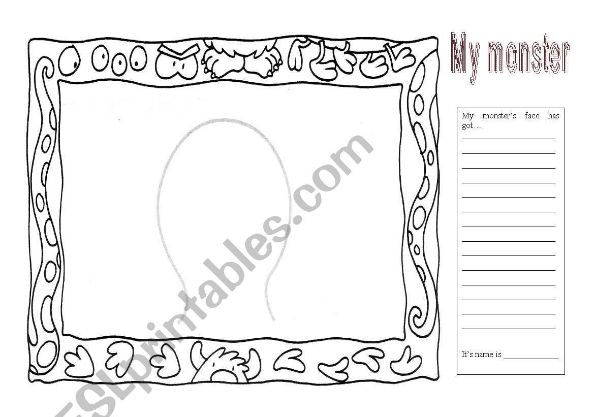 monsterÂ´s face worksheet