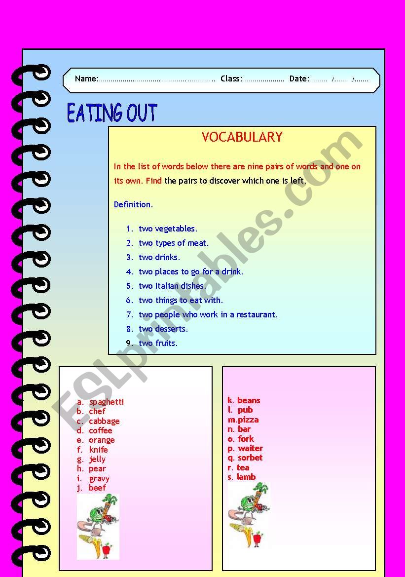 eating out worksheet