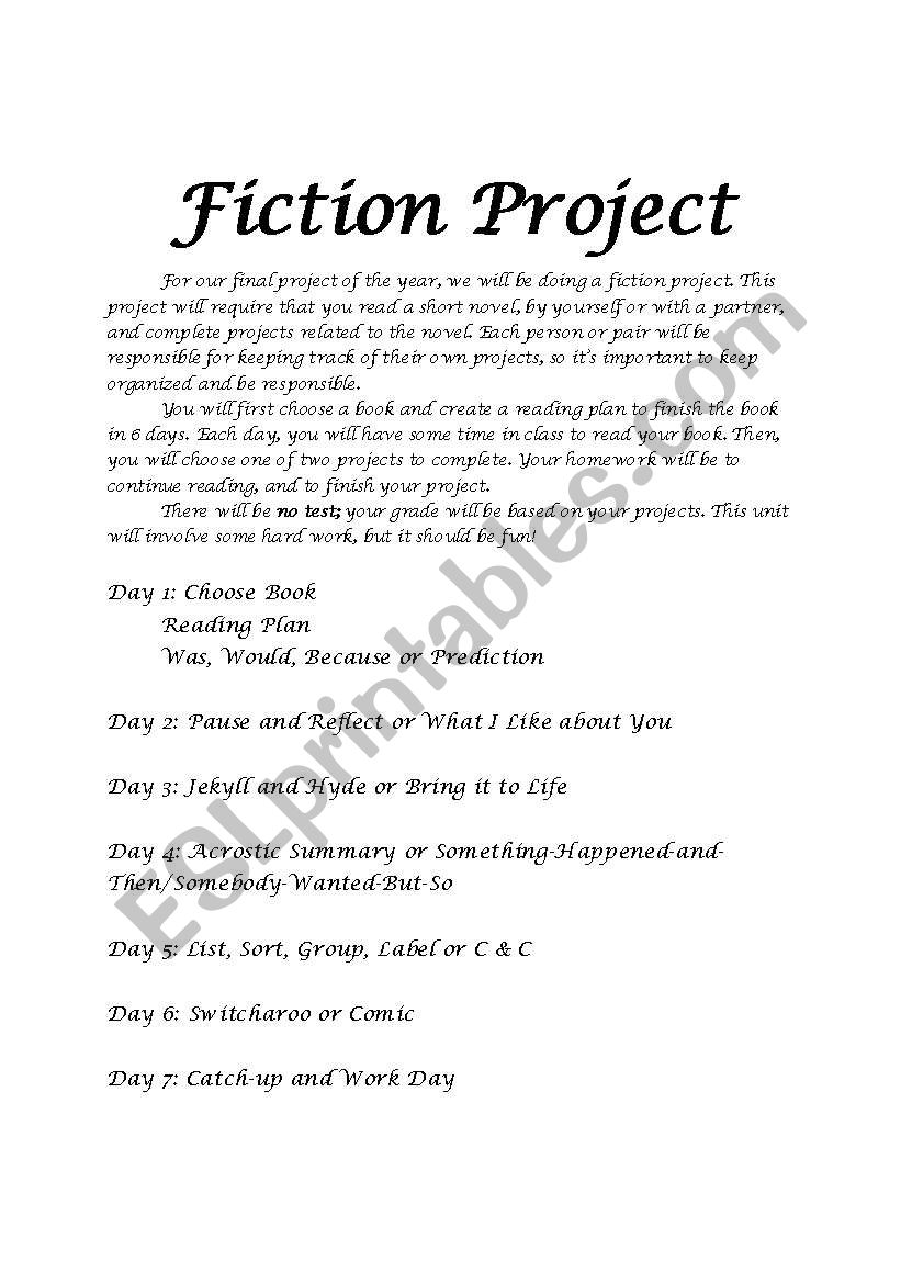 Fiction Project worksheet