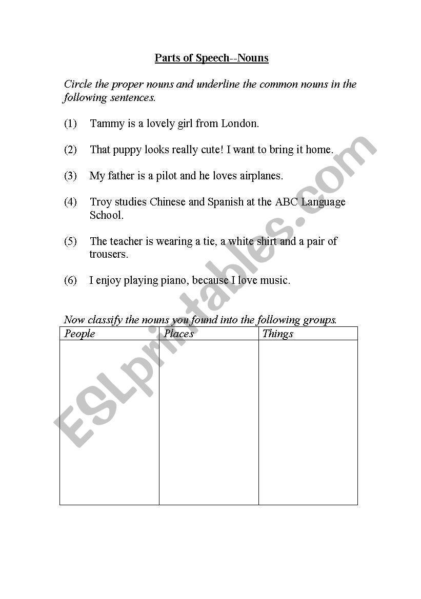 Nouns worksheet