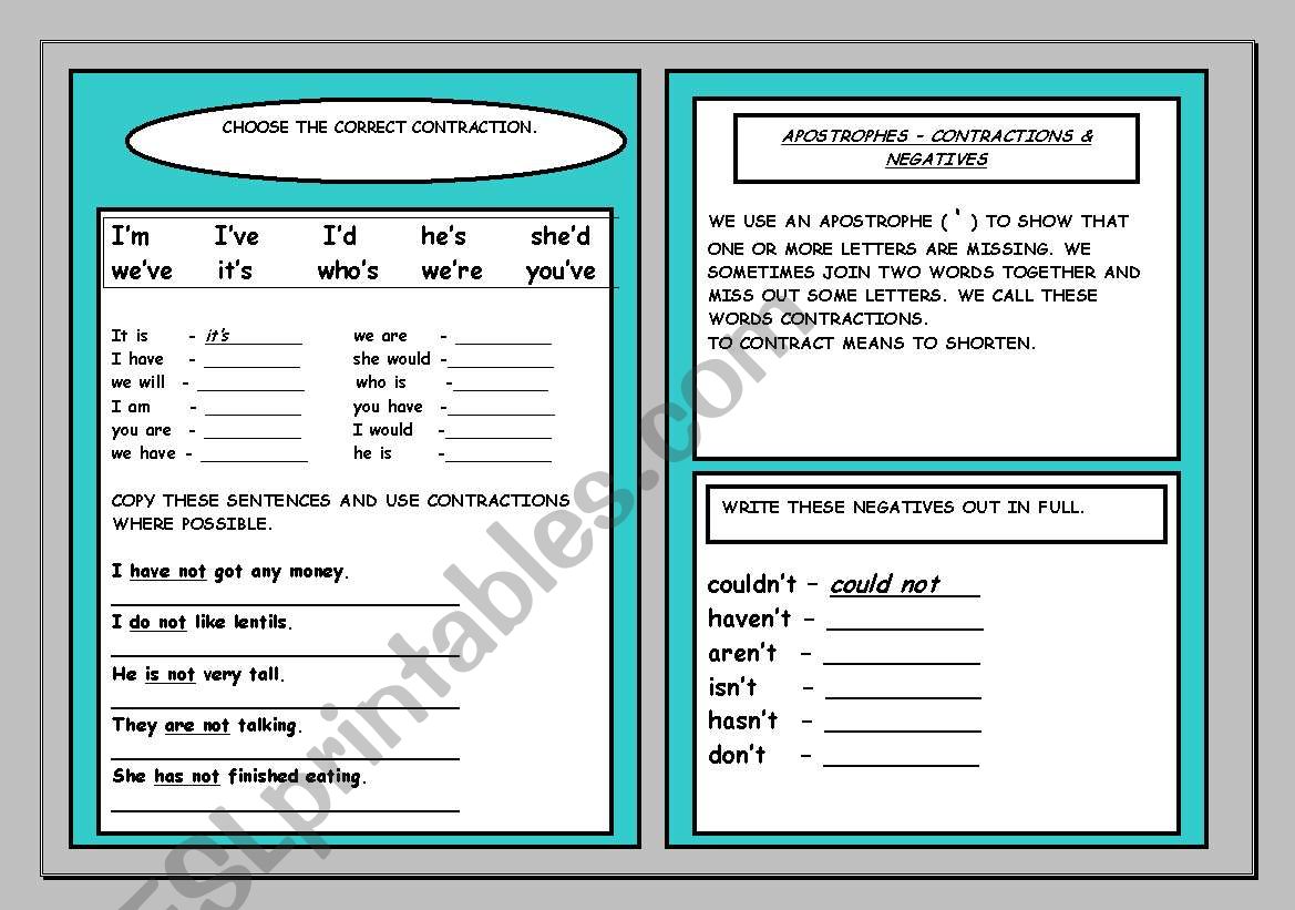 APOSTROPHES  CONTRACTIONS & NEGATIVES