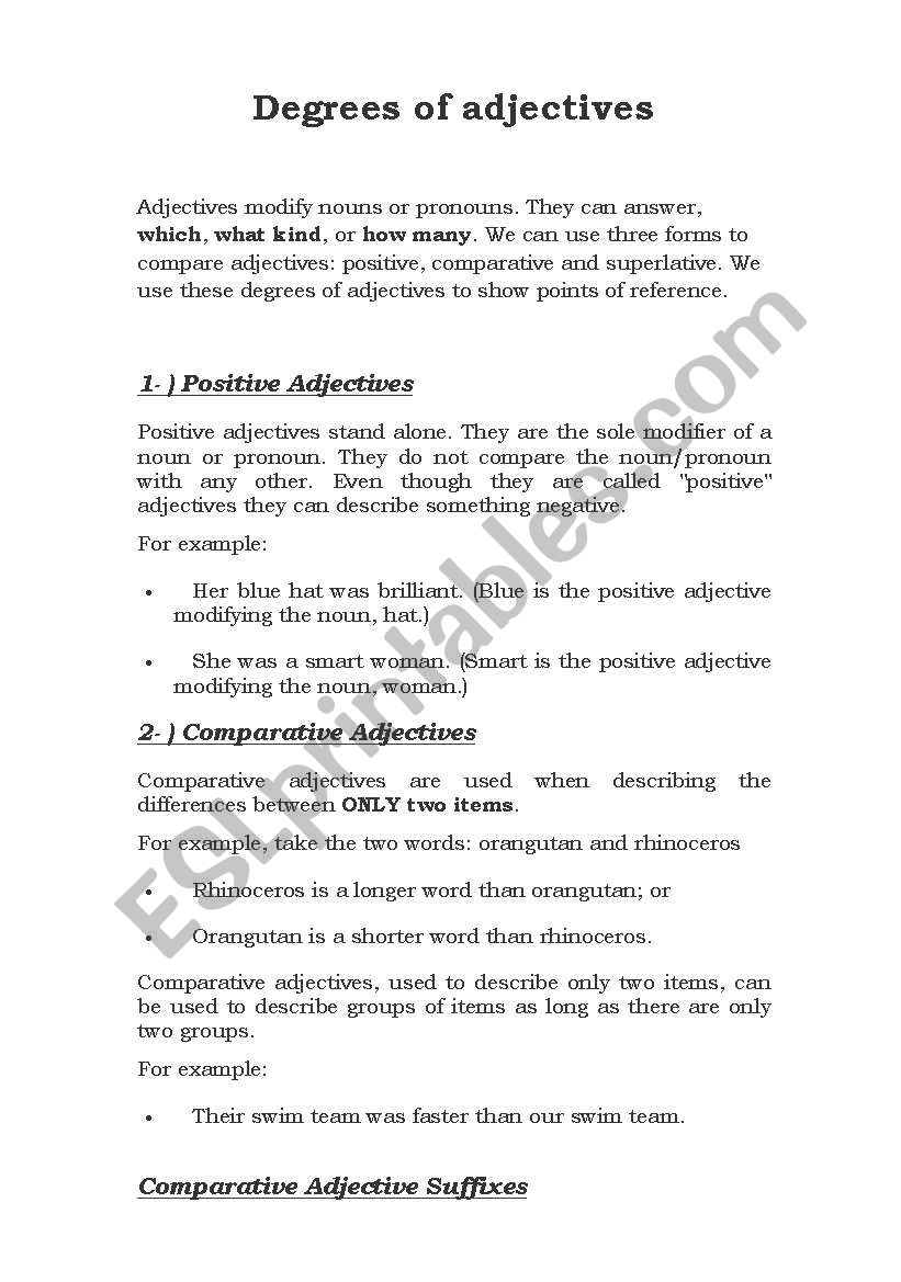 degrees of advestives worksheet