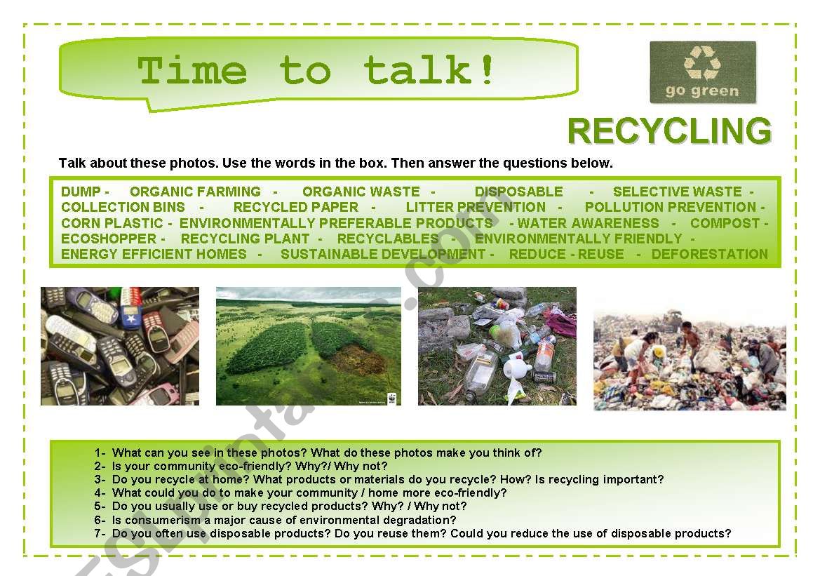 Time to talk (11): Recycling worksheet