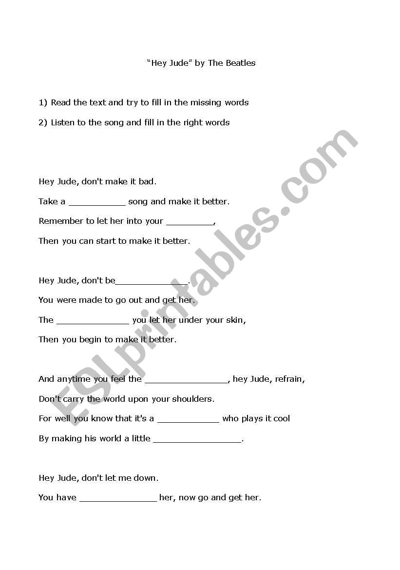 Hey Jude worksheet