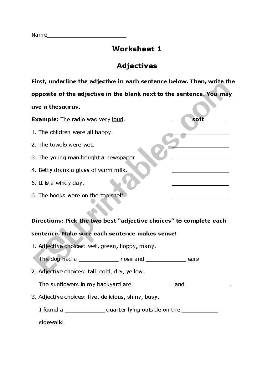 Adjectives worksheet