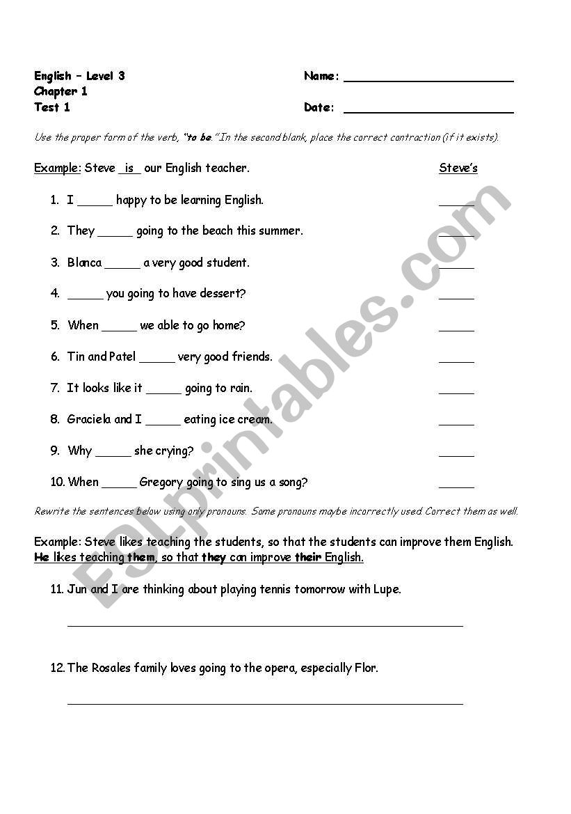 Intermediate ESL Test 1 worksheet