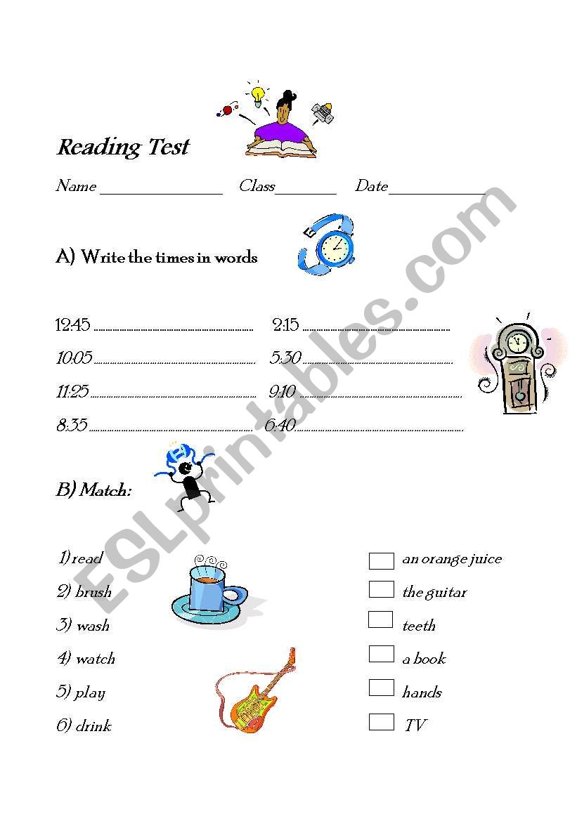 Reading test worksheet
