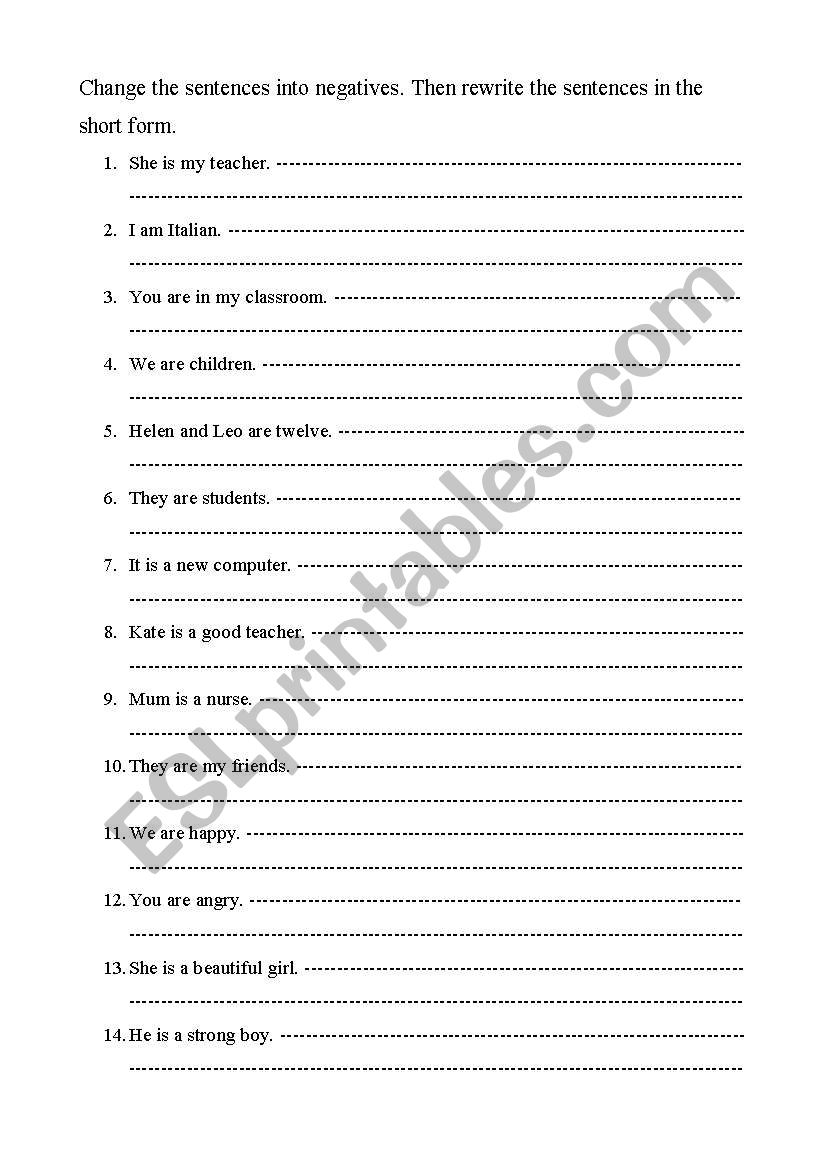 verb to be worksheet