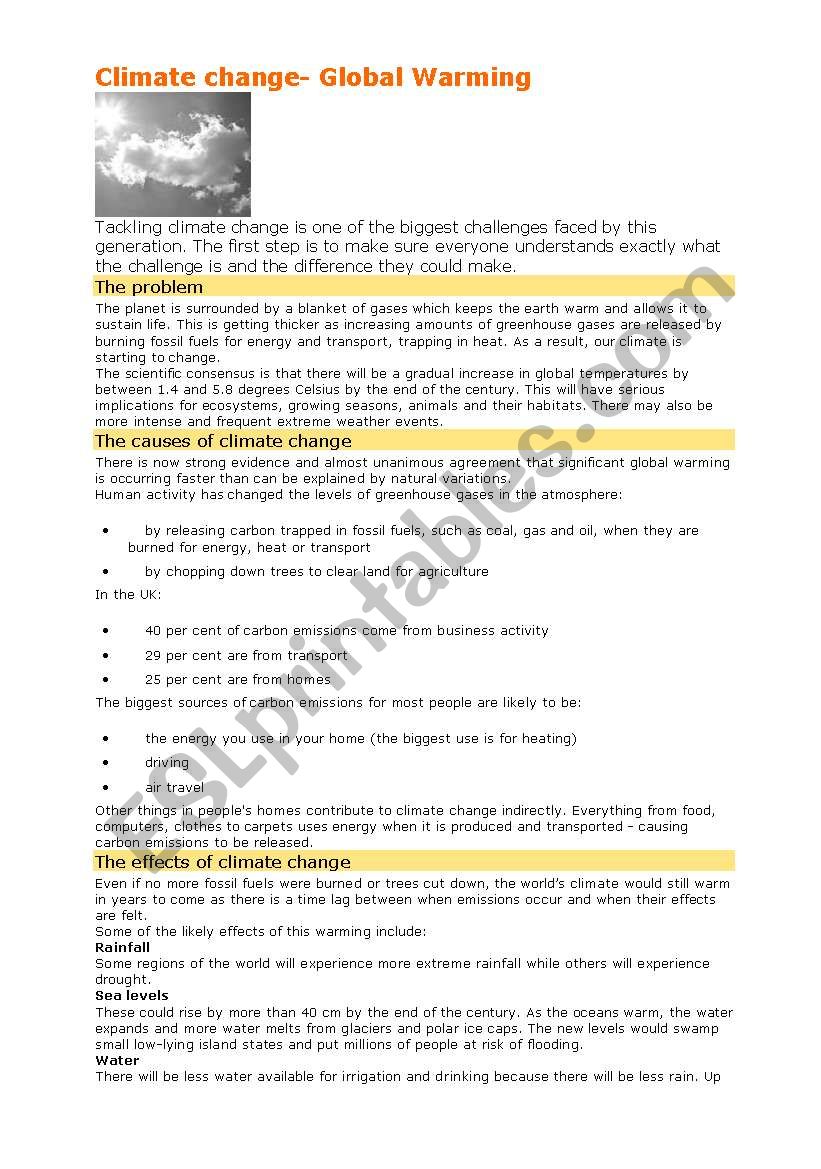 Global Warming worksheet