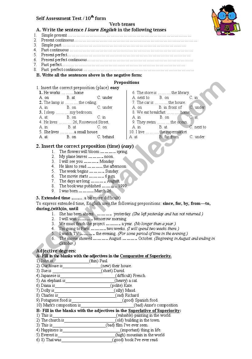 Sel assessment tesy worksheet