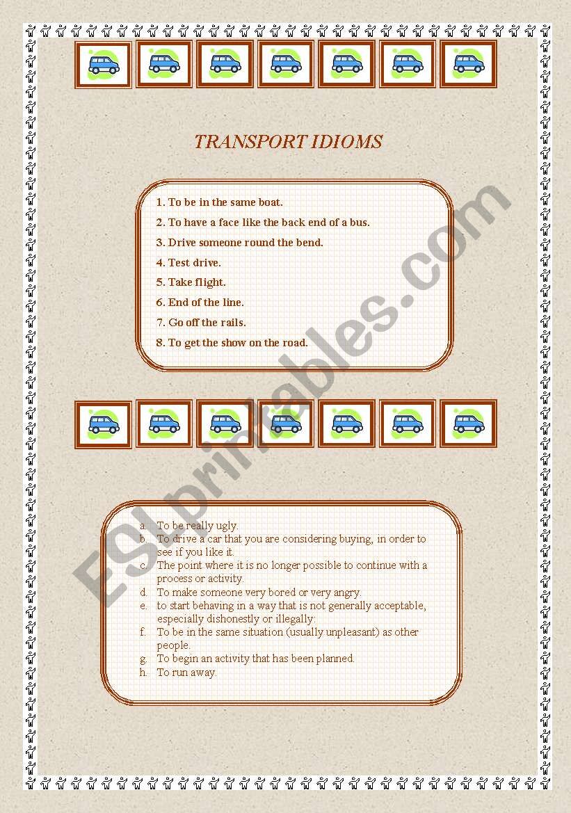 transport idioms worksheet