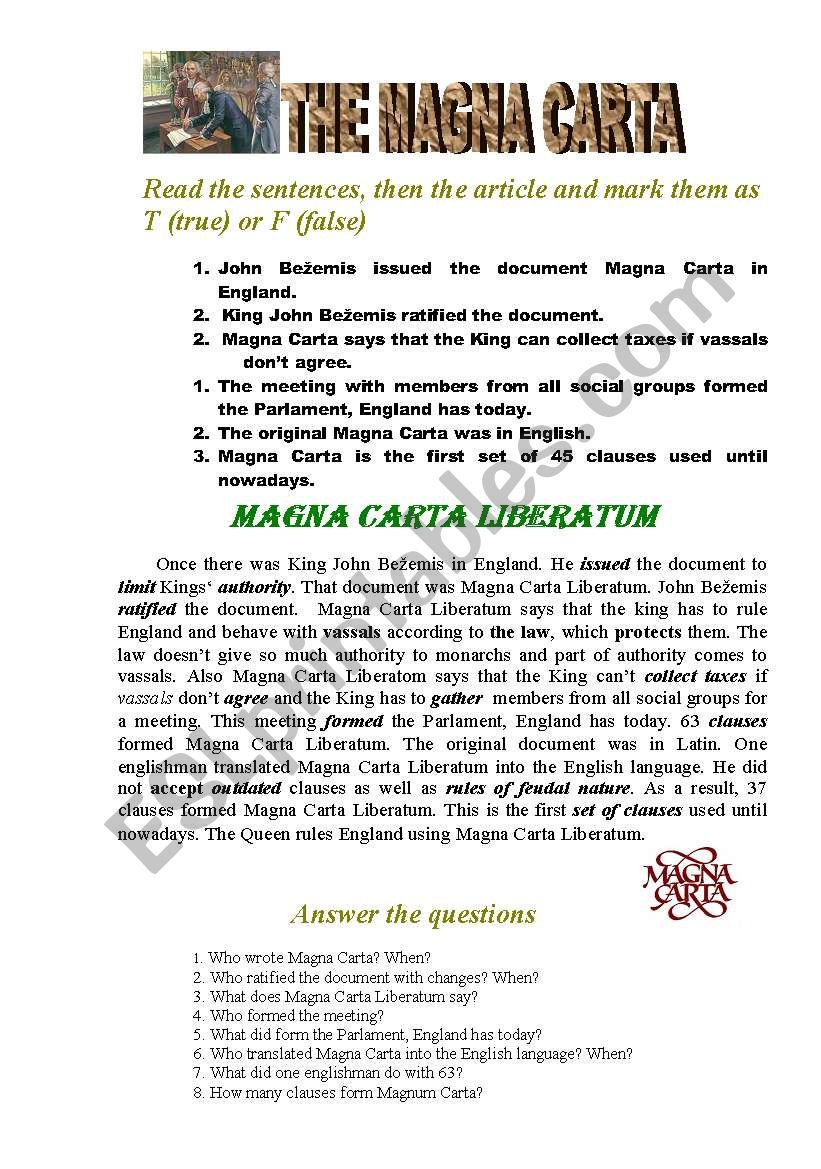 The Magna Carta worksheet