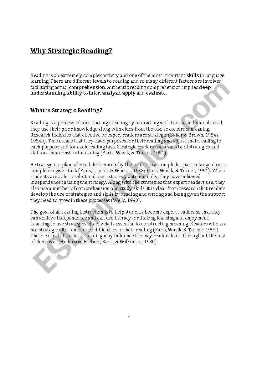 strategic reading worksheet