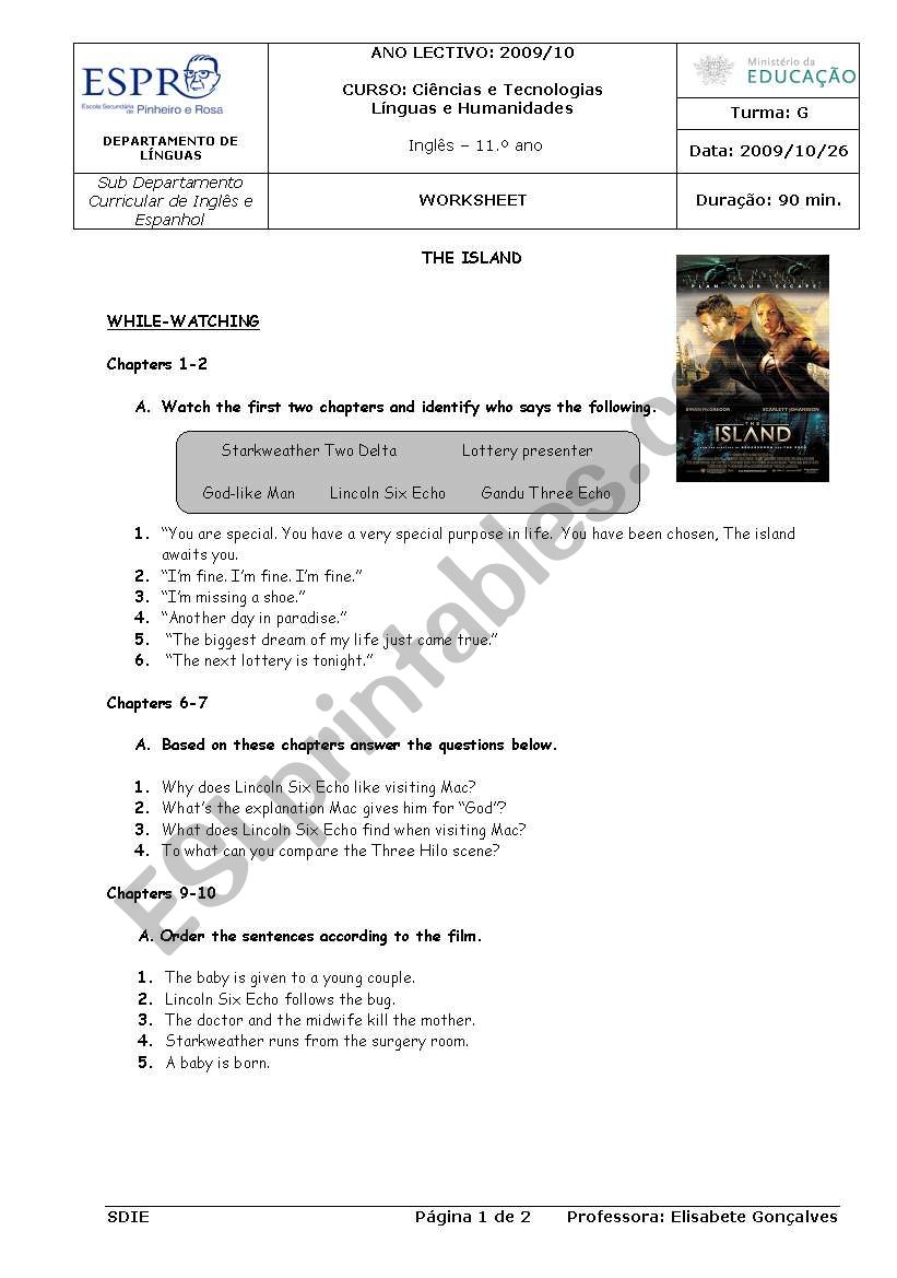 The island worksheet