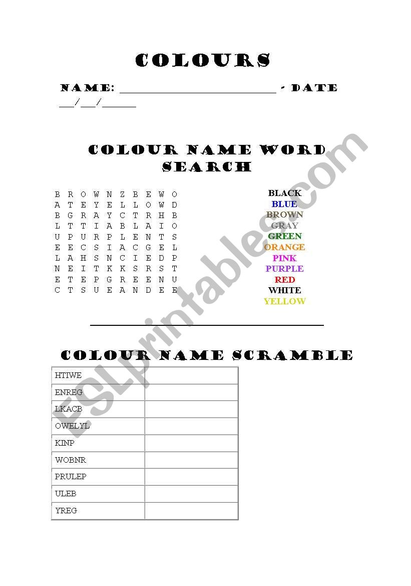 Colours worksheet