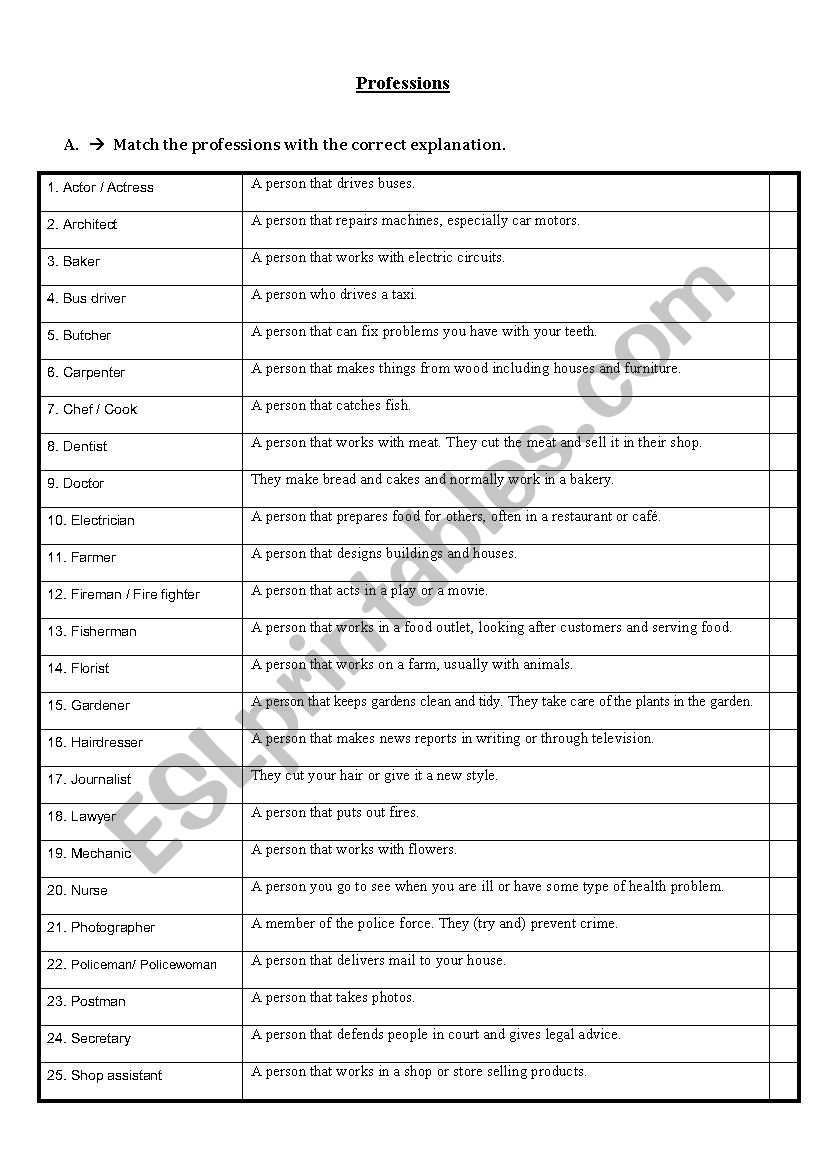 Jobs worksheet