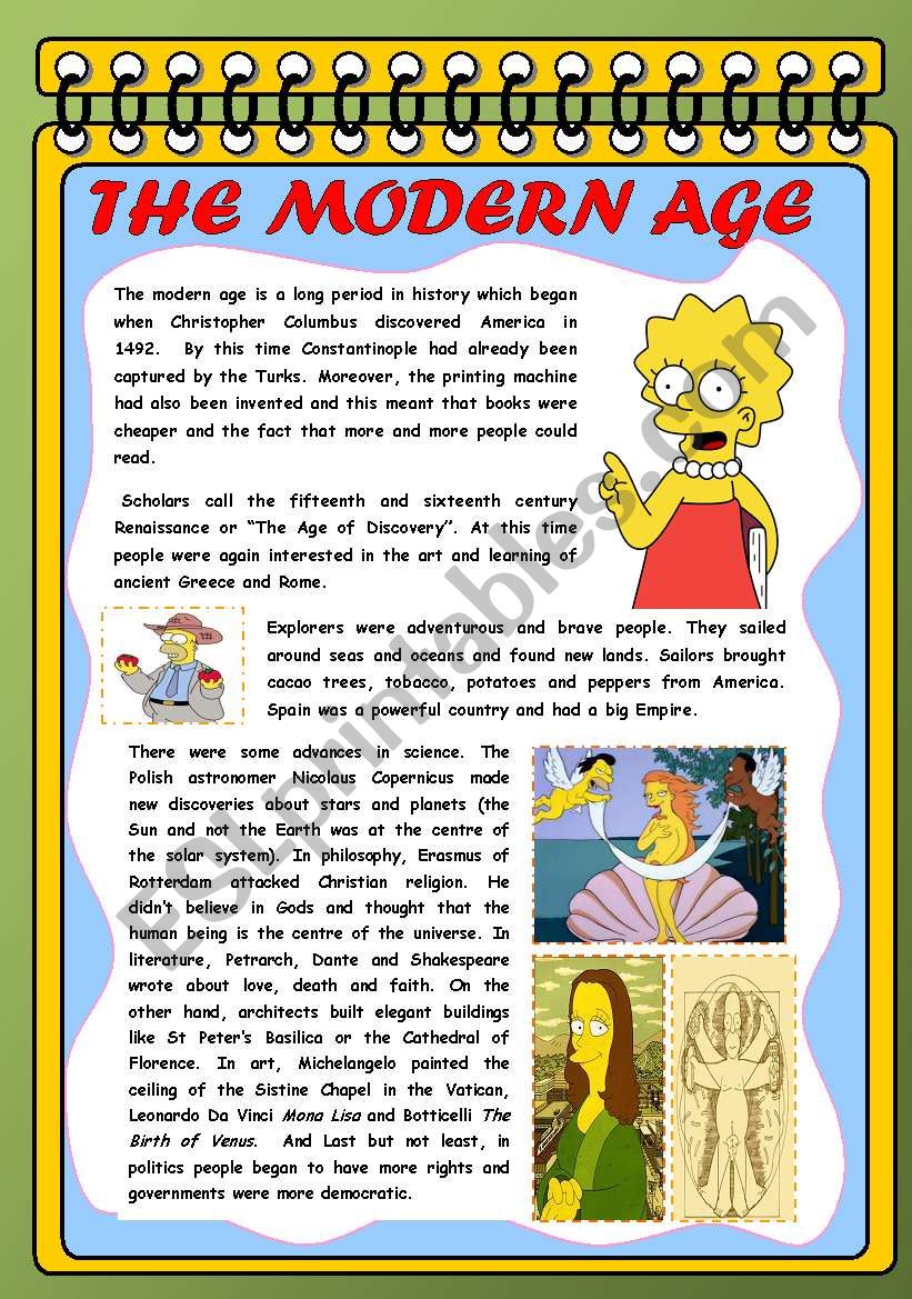 THE MODERN AGE FOR CHILDREN worksheet