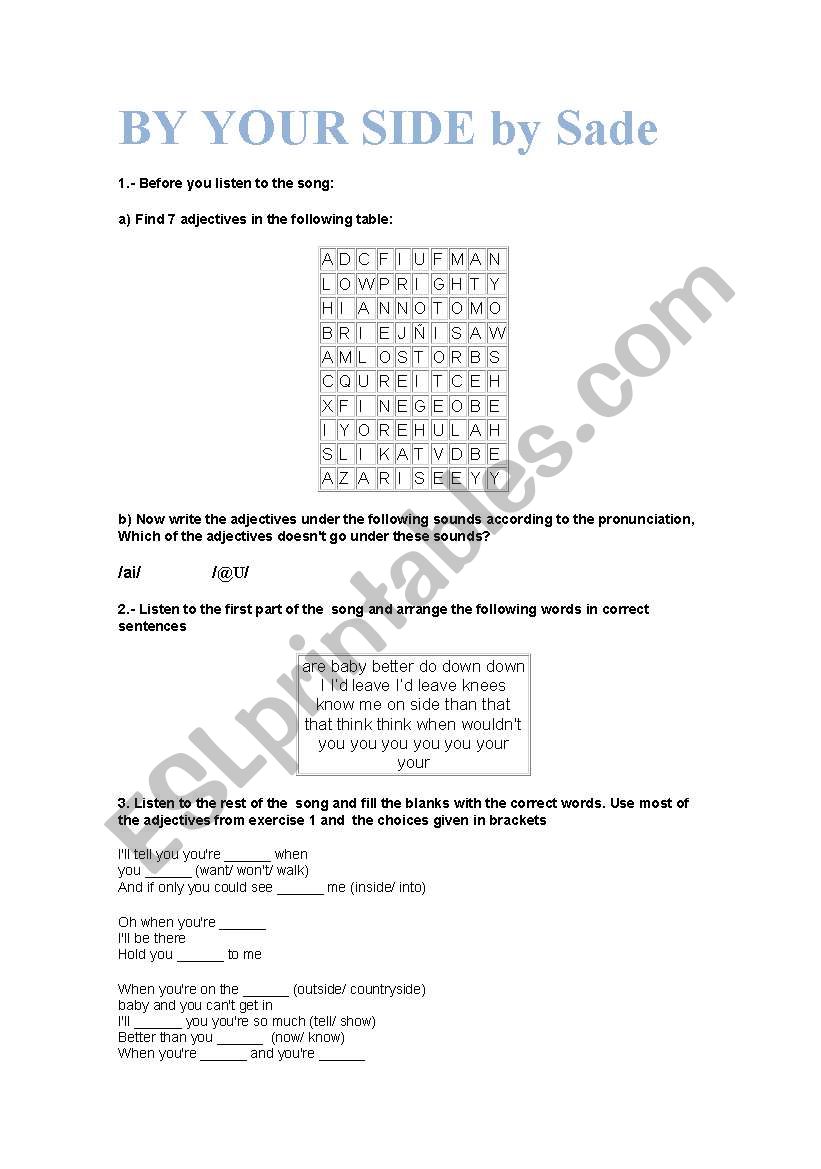 Song_By your side ( Sade ) worksheet