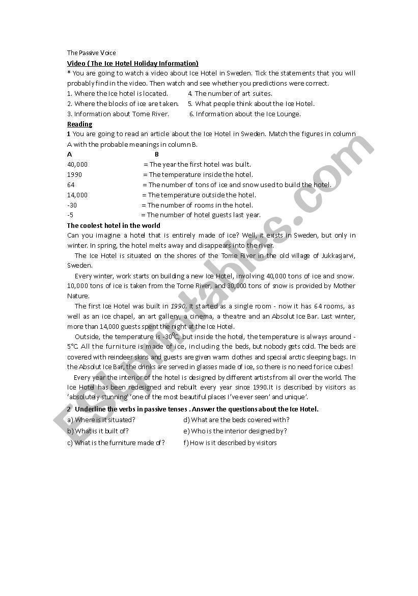 ICE HOTEL worksheet