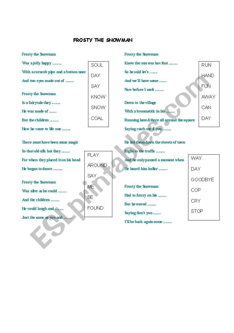 Frosty the Snowman worksheet