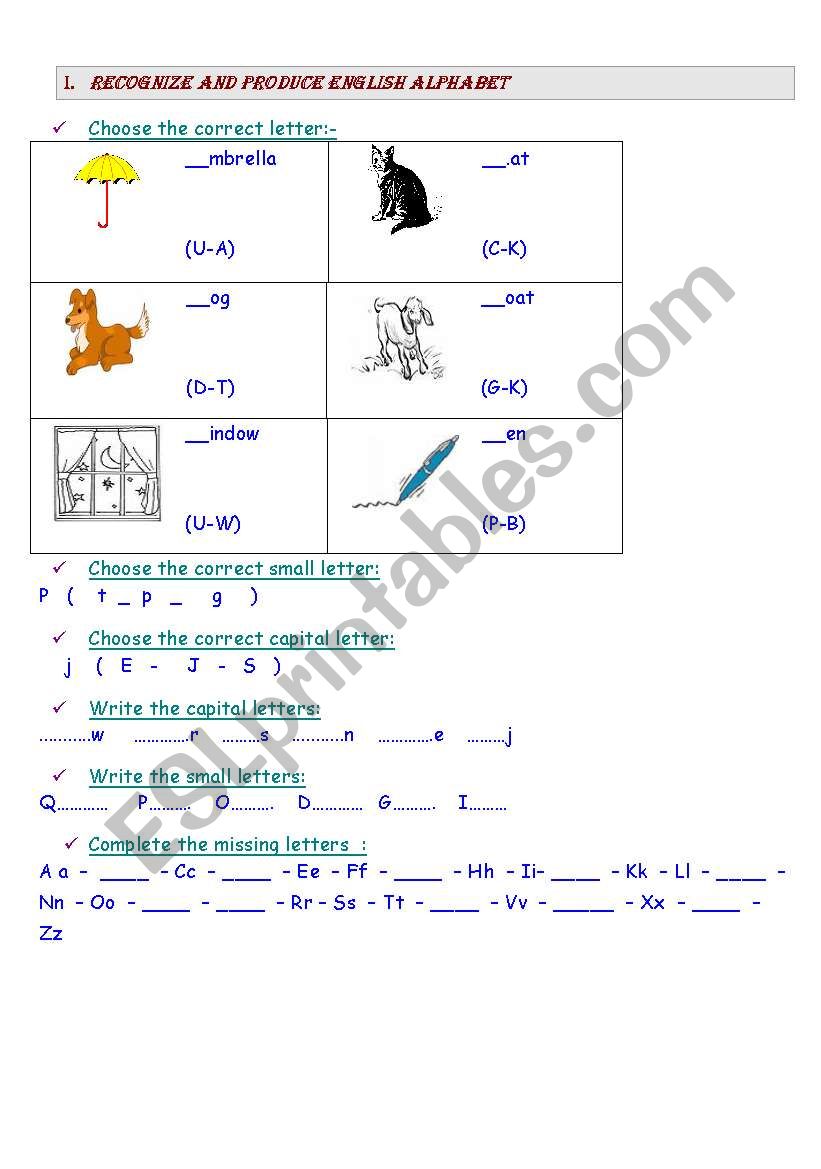 Recognize English letters worksheet